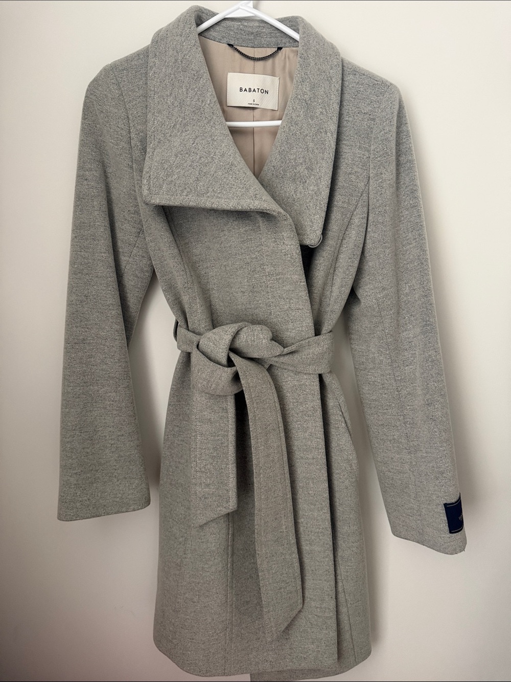 Babaton Heather Gray Belted Wool-Blend Wrap Coat